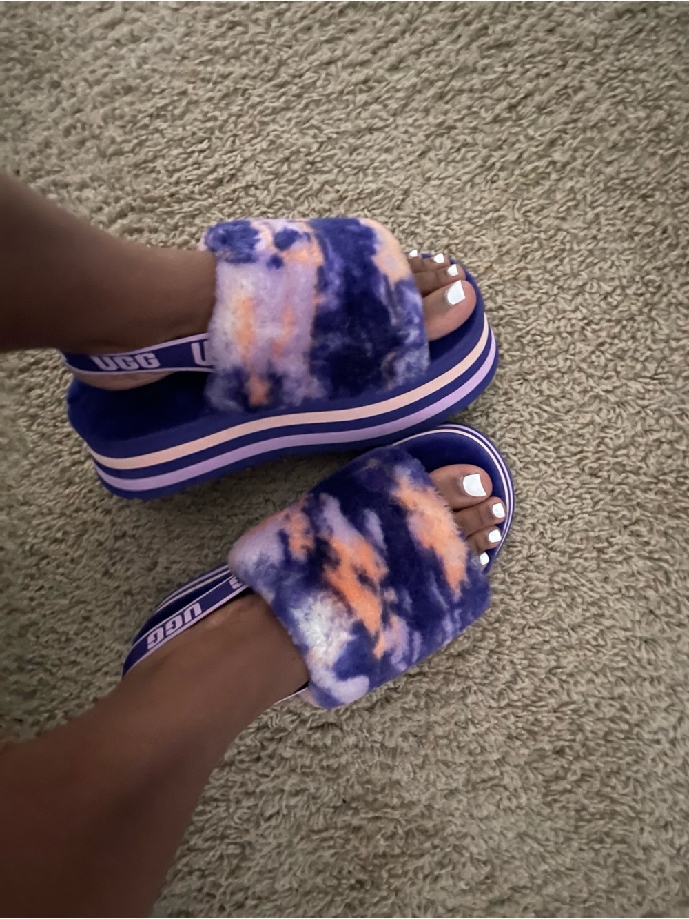 Ugg disco slide stripe graphic strap platform slippers sandals violet night